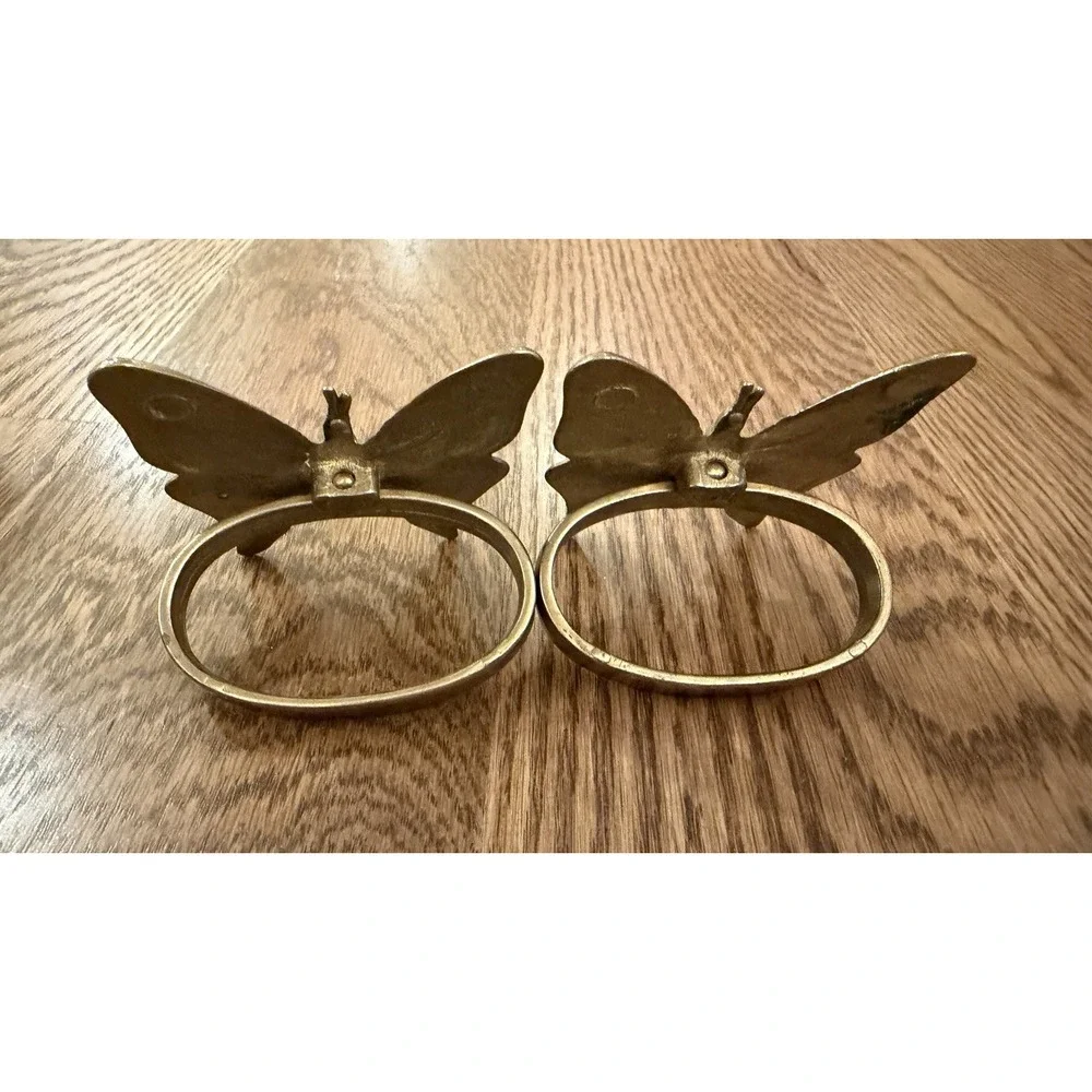 Set Of 2 Vintage Solid Brass Butterfly Napkin Holders Spring